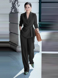 Conjuntos de Mujer de 2 Piezas, Trajes de Pantalón Elegantes, <span class=keywords><strong>Traje</strong></span> de Blazer y Pantalón con Cinturón, Estilo Casual de Negocios - Product Image 1