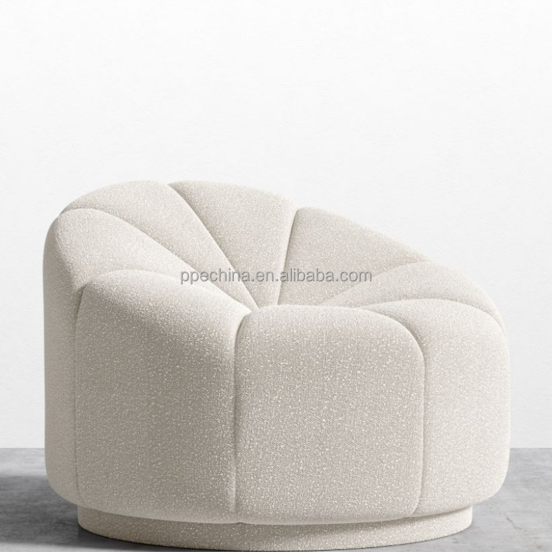 Modern Design 2023 Minimalist Cream White Lazy Pumpkin Sofa Shaped Boucle Lounge Chair With Footstool
