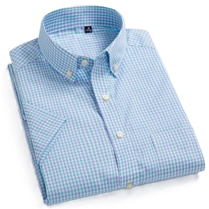 Custom Embroidered Men's Oxford Stripe <strong>Checked</strong> Plaid Work <strong>Shirt</strong> Non-Iron Twill Business Button Dress Short Sleeves Formal Office - Product Image 6