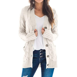 Solid Color Pockets Casual Women <b>Cardigan</b> <b>Sweater</b> Coat Fashion - Product Image 3