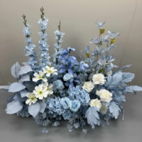 Blauwe zijden kunstbloemenloper, bloemenkrans voor de bruidsgang, elegante kunstbloemen centerpiece voor verlovingsbanketlocatie