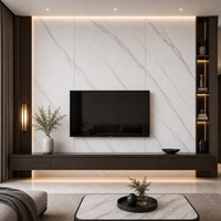 Panneau mural en marbre UV WYRAX 1220x2440mm 3.0mm Blanc Panda Brillant Imperméable pour Fond TV, Appartement, Couloir