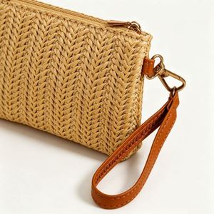 Faux Straw Wristlet Coin Purse for Women Detachable <b>Wrist</b> <b>Strap</b> Small Pouch Portable Cash Holder - Product Image 2