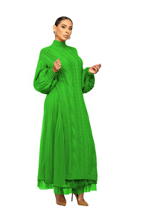 Robes pull d'hiver de haute qualité femmes pull en maille décontracté Patchwork à manches longues robes tricotées longues pour dames - Product Image 4