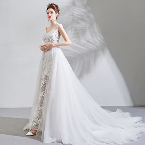Design elegante Tridimensionale petalo <span class=keywords><strong>sposa</strong></span> di trascinamento del vestito da cerimonia nuziale sottile - Product Image 3