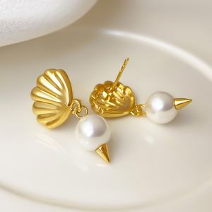 Boucles d'oreilles tendance en gros, minimalistes, plaquées or 18 carats, bijoux à la mode, zircon et perles pour femmes - Product Image 5