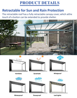 Gazebo rétractable en alliage d'aluminium imperméable, structure entièrement en aluminium, toit à lamelles pour cour extérieure