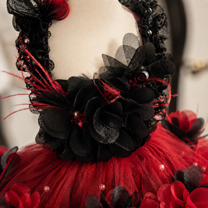 Robe de luxe pour chien, rouge et noir, avec appliques florales 3D, en tulle superposé, pour petite taille, tenue de fête, jupe pour chiot, costume d'anniversaire - Product Image 5