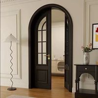 Porte d'entrée coulissante en bois avec verre arqué de style français, vente directe usine, pour villa, hôpital, chambre ou bureau, style rétro
