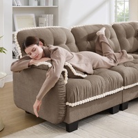 Ensemble de canapés en chenille à cadre en bois en U, 4 pièces, avec coussins capitonnés en éponge, design ergonomique, assise profonde, pour salon et bureau