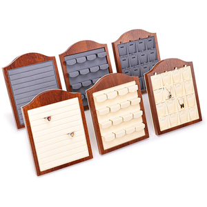 Jinsky gỗ kết thúc khung màu be màu bông tai hiển thị đứng Vòng hiển thị mặt dây chuyền màu Xám hiển thị Khay Đứng - Product Image 1