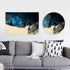 Obra de arte impresa en lienzo: Hombre anciano fumando - Elegante decoración de regalo con diseño de galaxia, arte en vidrio templado - Product Image 3