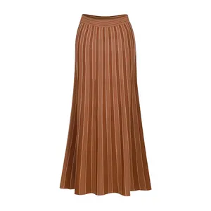 Knitwear manufacturers custom high waisted striped fashion casual maxi skirts for women formal knitted plus size womens skirts