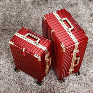 Aluminum <b>Frame</b> Luggage Red 20 28 Inch Trolley Case <b>Large</b> Capacity Swivel Wheels Unisex Travel Suitcase - Product Image 1