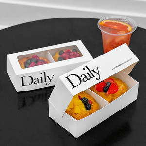 定制印刷设计烘焙甜点马卡龙甜甜圈蛋糕<span class=keywords><strong>2</strong></span>包蛋挞包装纸盒带窗口 - Product Image 1