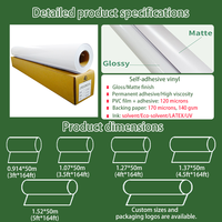 Rouleau Adhésif Vinyle PVC Blanc Brillant 140 g/m² Imprimable Numérique Jet d'Encre, Haute Qualité, Auto-Adhésif en Gros