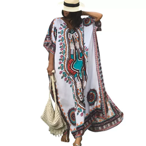 Elegante Abito <span class=keywords><strong>Etnico</strong></span> Africano da <span class=keywords><strong>Donna</strong></span>, <span class=keywords><strong>Vestito</strong></span> Lungo Estivo con Stampa, Scollo a V, Casual e alla Moda - Product Image 1