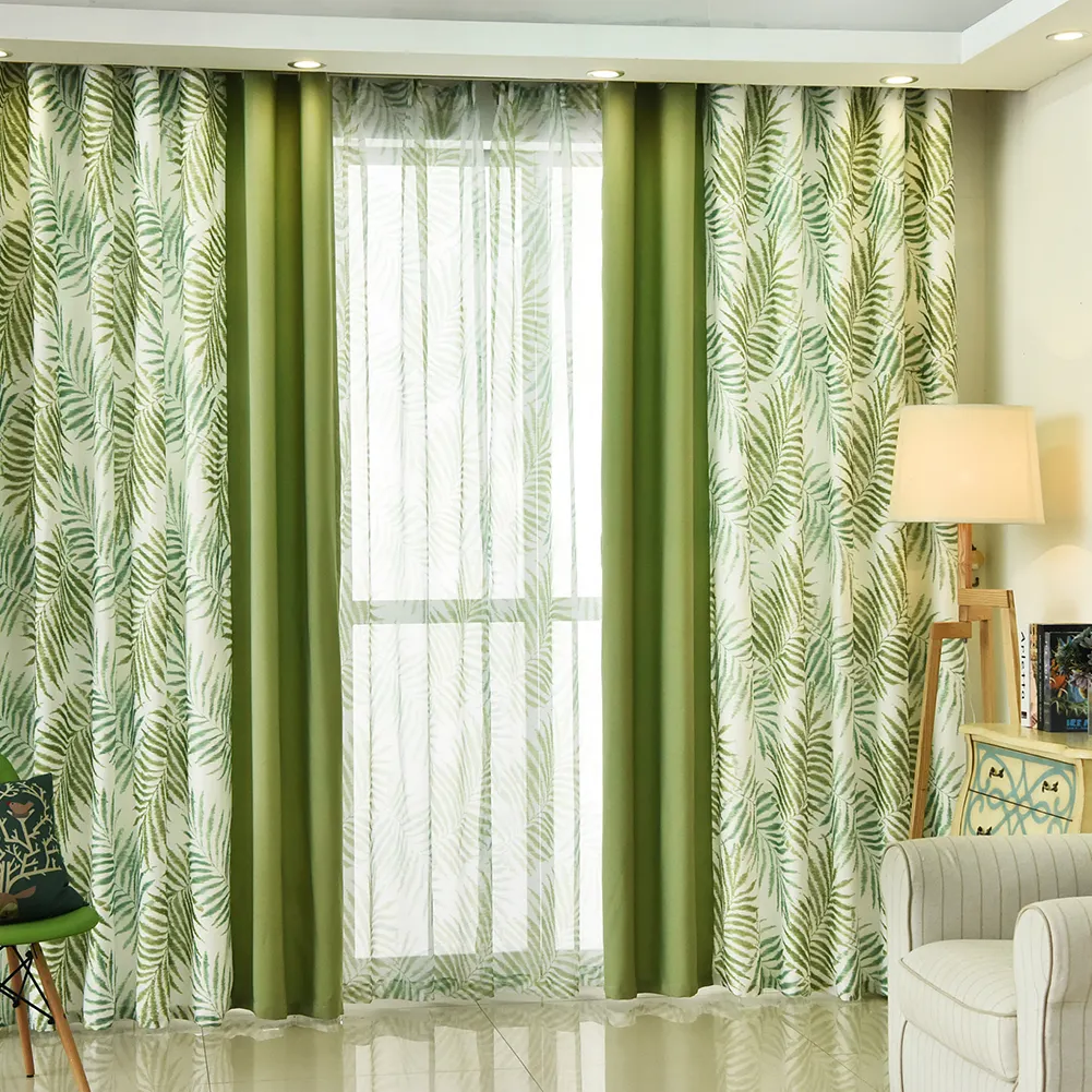 Tropical Green Leaves Tree Window Blackout Curtains for the Living Room Cortinas Grommet Top Blackout Curtain