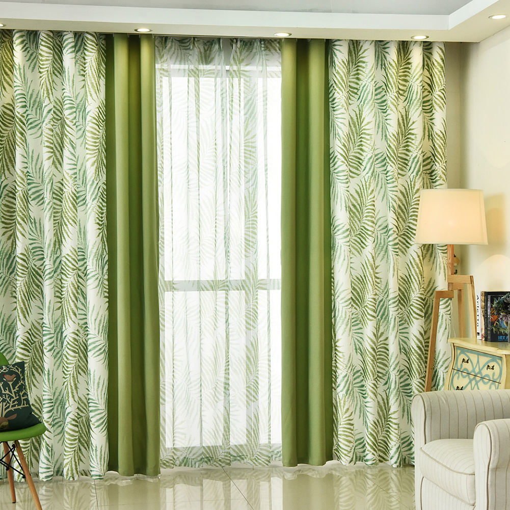 Tropical Green Leaves Tree Window Blackout Curtains for the Living Room Cortinas Grommet Top Blackout Curtain