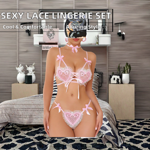 Conjunto de Lencería Sexy para Mujer, Top de Encaje Estampado con Abertura en la Entrepierna, Transpirable, Negro, Blanco, Transparente, Sujetador, Braguitas Hipster - Product Image 2