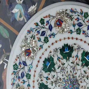 High Quality White Marble <b>Table</b> with Beautiful Floral Art Design Elegant Dining Furniture for Luxury Home Living Room Kitchen - Product Image 4