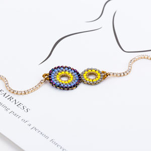 Bracelet porte-bonheur classique pour femme, fait main avec perles MIYUKI, bracelet chaîne tissé à la main, incrustation de diamants - Product Image 2