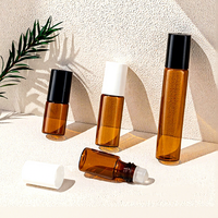 Flacon cylindrique en verre brun avec bille roulante 3ml 5ml 10ml pour crème contour des yeux, massage, échantillon de parfum, huile essentielle – Bouteille vide