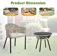 Outdoor-Rattan-Gartenmöbel-Set 3-teilig PE-Korbgeflecht Sessel mit Kaffeetisch für Garten Balkon Terrasse