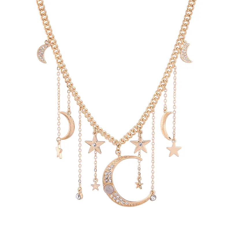 Xl01507b büyüleyici yıldızlı yıldız ay kristal takı toptan altın zincir Dangle kadın moda Charm kolye kolye