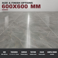 Carrelage de sol en porcelaine gris effet marbre personnalisé 600x600, antidérapant, résistant aux acides et vitrifié pour les projets commerciaux de hall d'hôtel