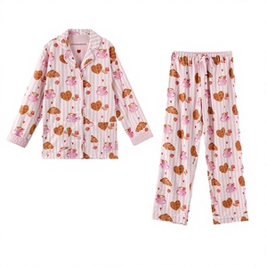 Women's 2-Piece <b>Printed</b> Cotton Pajamas Long Sleeve Full Length Turn-Down Collar Cozy Sleepwear Spring Wear - Product Image 1