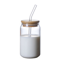 Mug à café en verre borosilicate de haute qualité, style canette de bière, avec couvercle en bambou, pour thé au lait et boissons froides, passe au lave-vaisselle et au micro-ondes