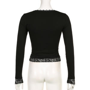 T-shirt manches longues en dentelle pour femme automne, vêtement vintage, manches longues, coupe ajustée, graphique des années 2000, vêtements de base Harajuku - Product Image 5