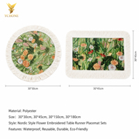 Ensemble de nappes et de sets de table brodés de fleurs de style nordique Ychon, lavables et réutilisables, pour événements et décorations de table de mariage