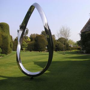 Escultura de Anillo Abstracto de Acero Inoxidable Pulido a Espejo Personalizada para Decoración de Jardín al Aire Libre, Estatua de Arte Metálico Moderno - Product Image 4