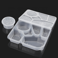 Boîte à lunch jetable à 6 compartiments en PP, transparente, de qualité alimentaire, pour plats à emporter