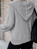 Cardigan long en tricot à capuche décontracté pour femmes avec fermeture éclair pour l'automne