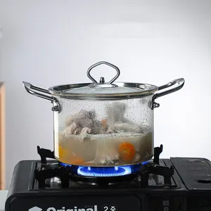 Olla de vidrio de borosilicato grueso resistente al calor, alta temperatura, para cocinar sobre fuego, con tapa de acero inoxidable