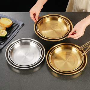 จานบาร์บีคิวทรงกลมสแตนเลส FLEY 304 พร้อมด้ามจับ ดีไซน์เรียบง่ายทันสมัย สีพื้น จานสเต็กและของว่างสไตล์เกาหลี - Product Image 2
