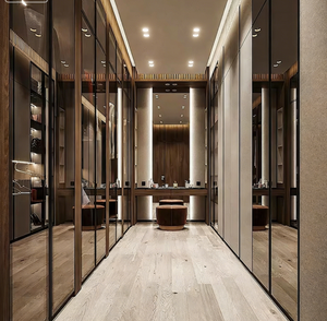 Tủ quần áo âm tường phòng ngủ, cửa trượt, thiết kế hiện đại với cửa kính khói, tủ quần áo walk-in, cửa giấu kín. - Product Image 4