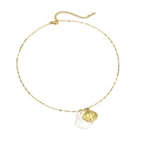 Collier pendentif personnalisé en acier inoxydable plaqué or, motif coquillage nacré, crabe, poisson, crevette, requin, dauphin, thème marin