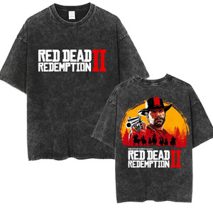 Camiseta Vintage de Algodón Puro, Talla Europea, Manga Corta, Corte Holgado, Lavada y Desgastada, con Diseño de <span class=keywords><strong>Red</strong></span> <span class=keywords><strong>Dead</strong></span> <span class=keywords><strong>Redemption</strong></span> 2 - Product Image 4