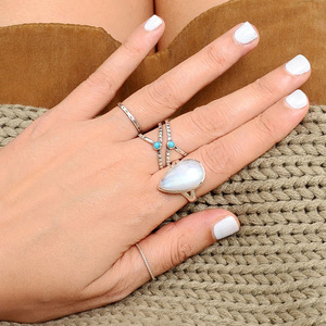 Anello Vintage Geometrico Color Turchese per Donne, Accessorio Moda Boho Minimalista per Uso Quotidiano - Product Image 3