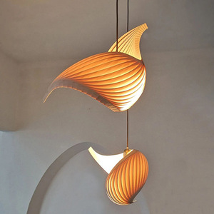 Designer Creative Long Wood Veneer Pendant <b>Light</b> For Staircase Loft Duplex Living Room And <b>Dining</b> Room - Product Image 4