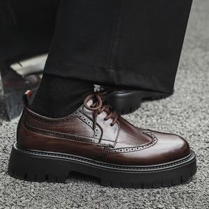 Zapatos de Vestir de Cuero con Punta Redonda, Estilo Formal, Casual de Negocios, para Hombre, Otoño 2025, Nueva Tendencia, Plataforma para Bodas - Product Image 1