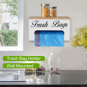 Distributeur mural de sacs poubelle en bois avec porte-rouleau et couvercle Support de sac en plastique pour usage domestique pour sacs d'<span class=keywords><strong>épicerie</strong></span> - Product Image 4
