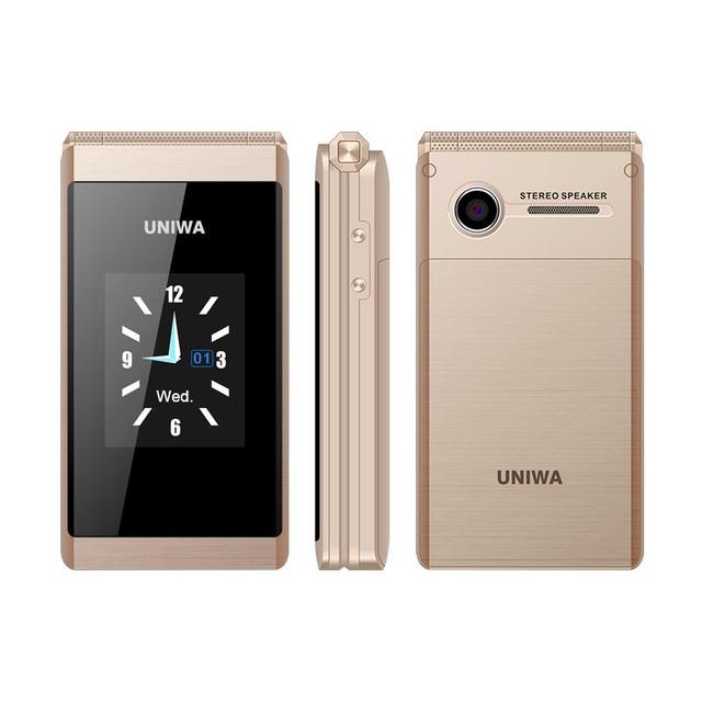 GSM SOS Function Dual Screen Gold Colour Classic Flip Mobile Feature Phones Keypad Button Flip Phones