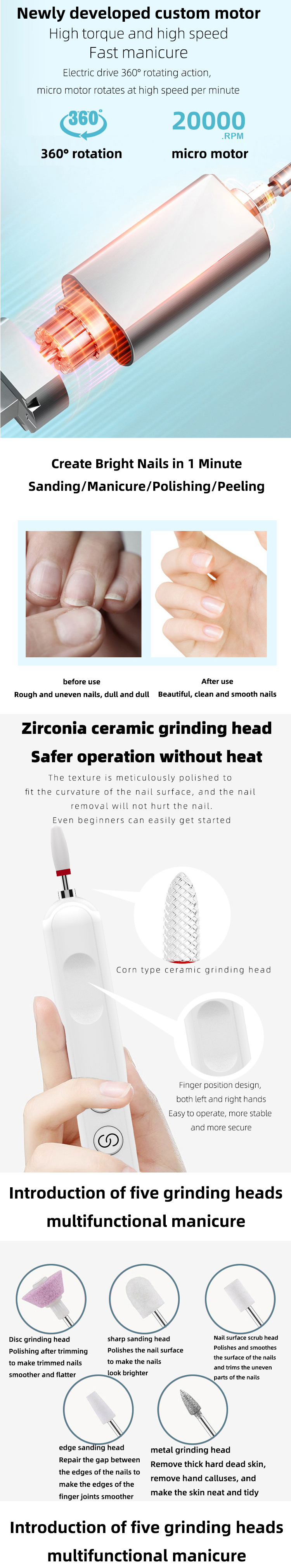 Electric Milling Cutter Remover Nail Sanding Drill Bits Gel File Kit Manicure Pedicure Polishing Shape Tools polisher Instrument