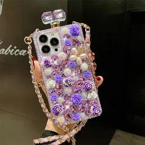 Luxus Diamond Bling Strass Parfüm Flasche Glitter Telefon abdeckung Fall für Iphone 13 12 11 Pro Max Xr Xs Max 7 8