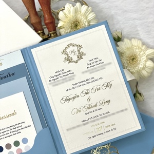 Juego de Tarjetas de Invitación de Boda Rectangulares con Estampado en Dorado de Lujo, con Papel Azul y Sobre, para San Valentín y Navidad - Product Image 3